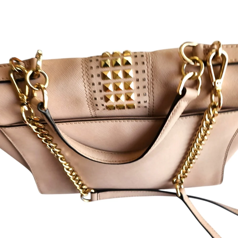 Michael Kors Tina studded shoulder bag in ballet pink saffiano leather